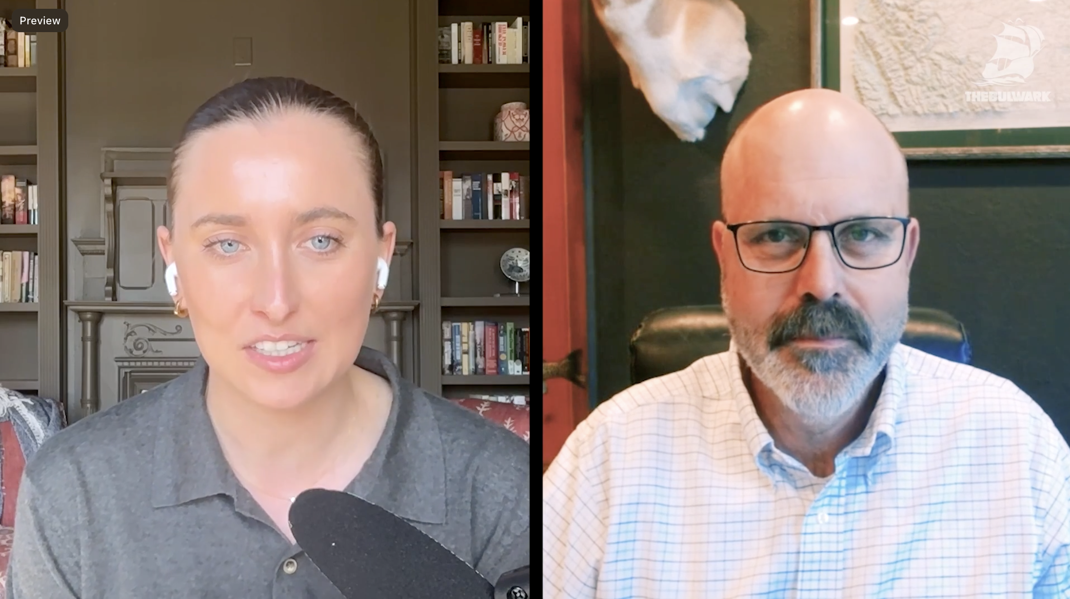 The Bulwark Podcast screencapture of Ryan and Lauren